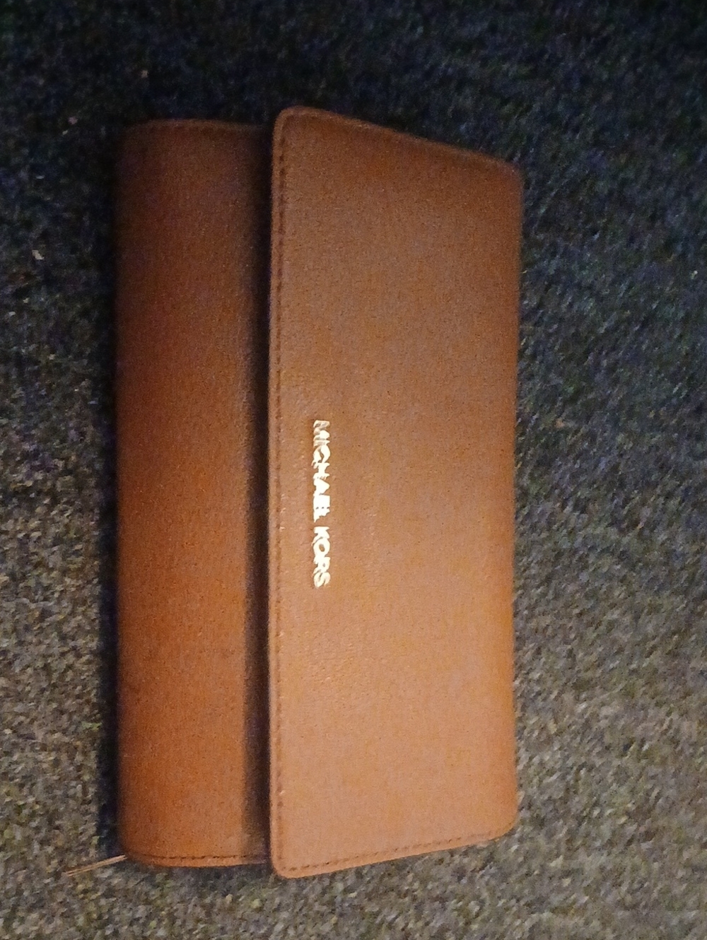 Michael Kors Brown Leather Trifold Card Holder with Gold Logo